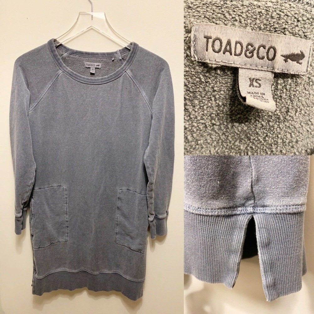 Toad & Co Epique Womens XS Long Sleeve Organic Hemp Blend Sweatshirt Dress Gray